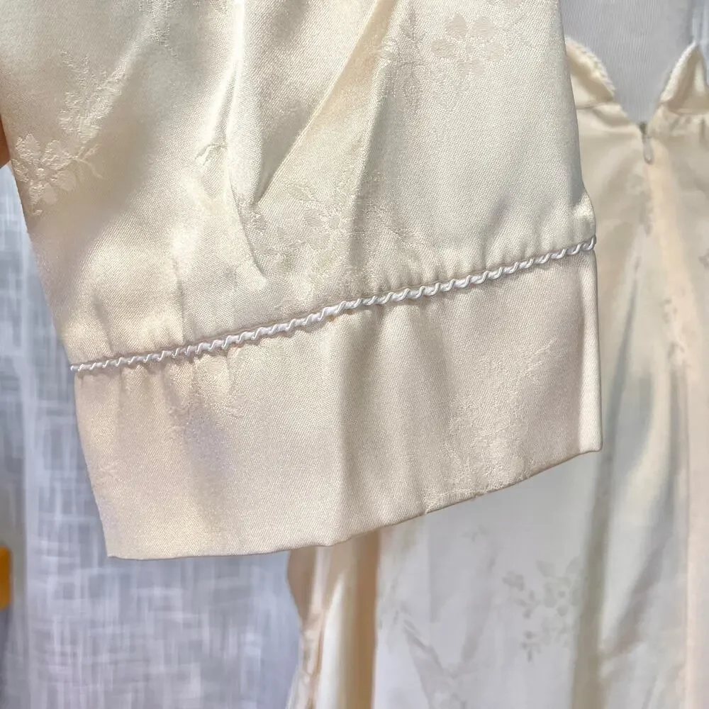 Vintage Oscar De La Renta Neiman Marcus Night Gown S Yellow Floral Satin Lace